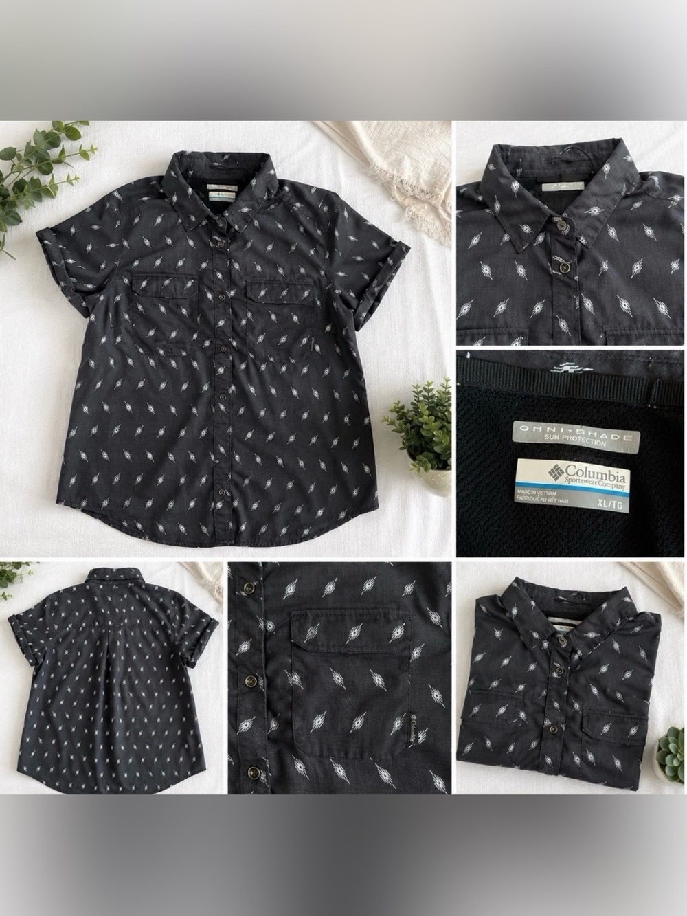 Columbia Women’s XL Black Short-Sleeve Button-Up Shirt